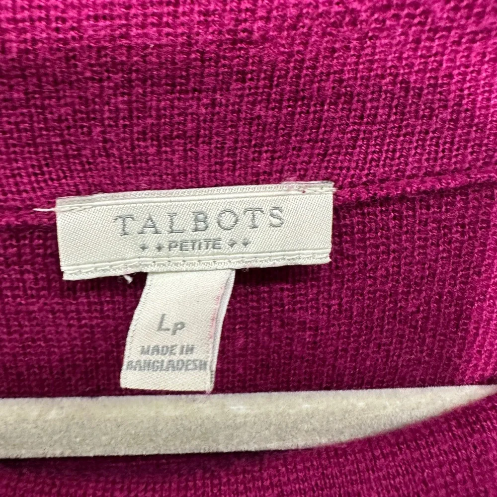 Talbots Pullover Sweater Large Petite Magenta Pink Cowl Neck 3/4 Sleeve LP